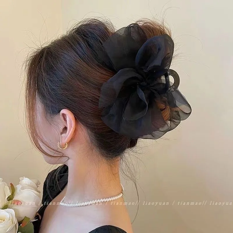 New Mesh Bow Grip Clip Female Ponytail Braid Hair Claw Clip Elegant Girl Hair Clip Hair Accessories Gift Headdress