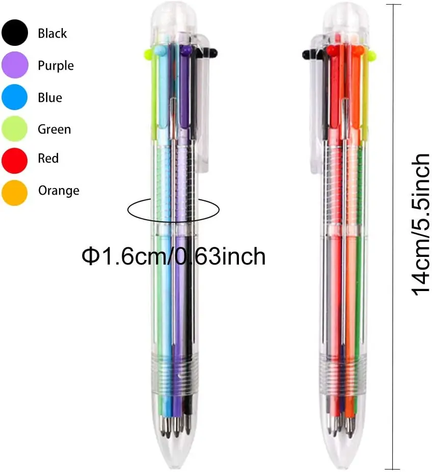 50 Pack Multicolor Ballpoint Fun Pens 0.5mm 6-in-1 Rainbow