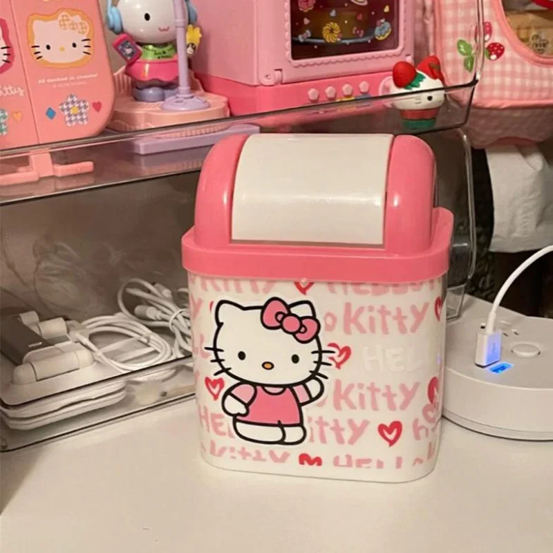 

Hello Kitty Sanrio Plush Kawaii Cartoon Cute Desktop Trash Can Car Trash Can Kitchen with Recycling Small Trash Can for Bedroom