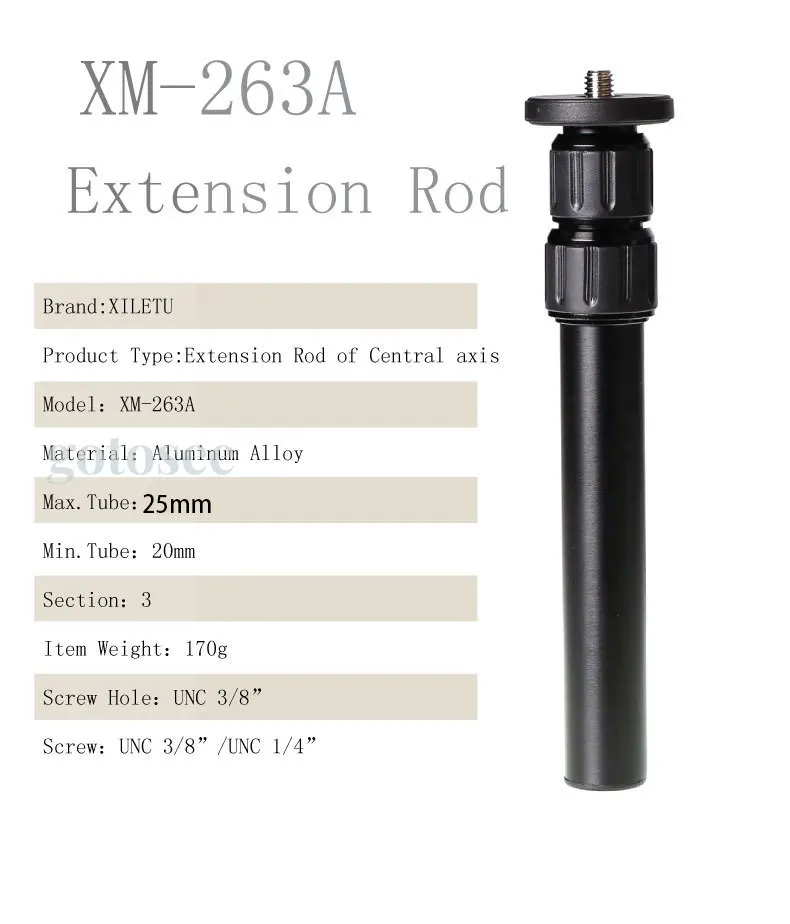 XILETU XM-263A Extension Rod Tripod Legs 465mm Aluminum Alloy Desktop Tripod Accessory of Central Axis  for XILETU FM5 FM5S FM5C images - 6