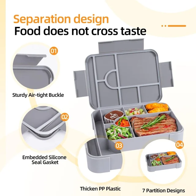 Boîte à Bento divisée, boîte à déjeuner micro-ondes de grande capacité avec fourchette cuillère récipient alimentaire étanche pour la rentrée scolaire Camping cuisine 3