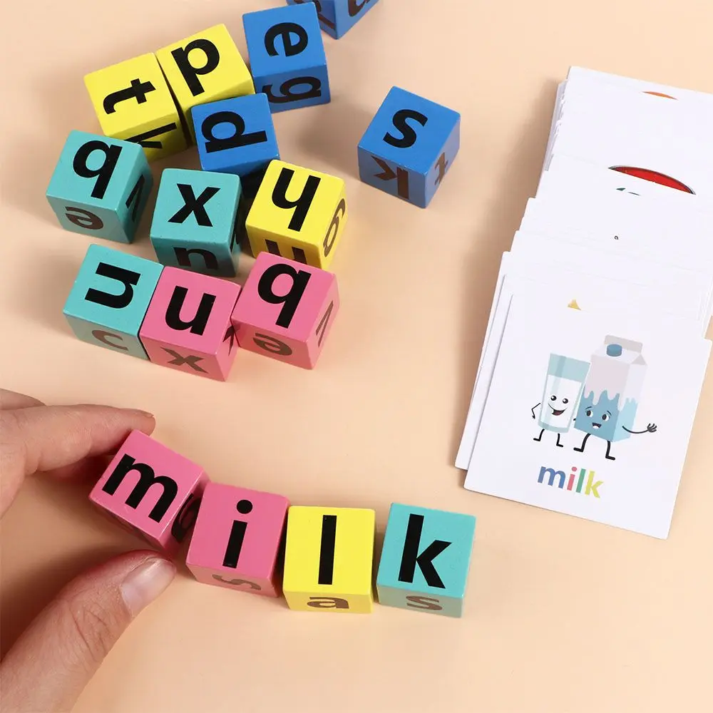 

Wooden Word Spelling Game Alphabet Learning Toy for Preschool Boys and Girls Letters Reading Building Blocks with 40 Cards