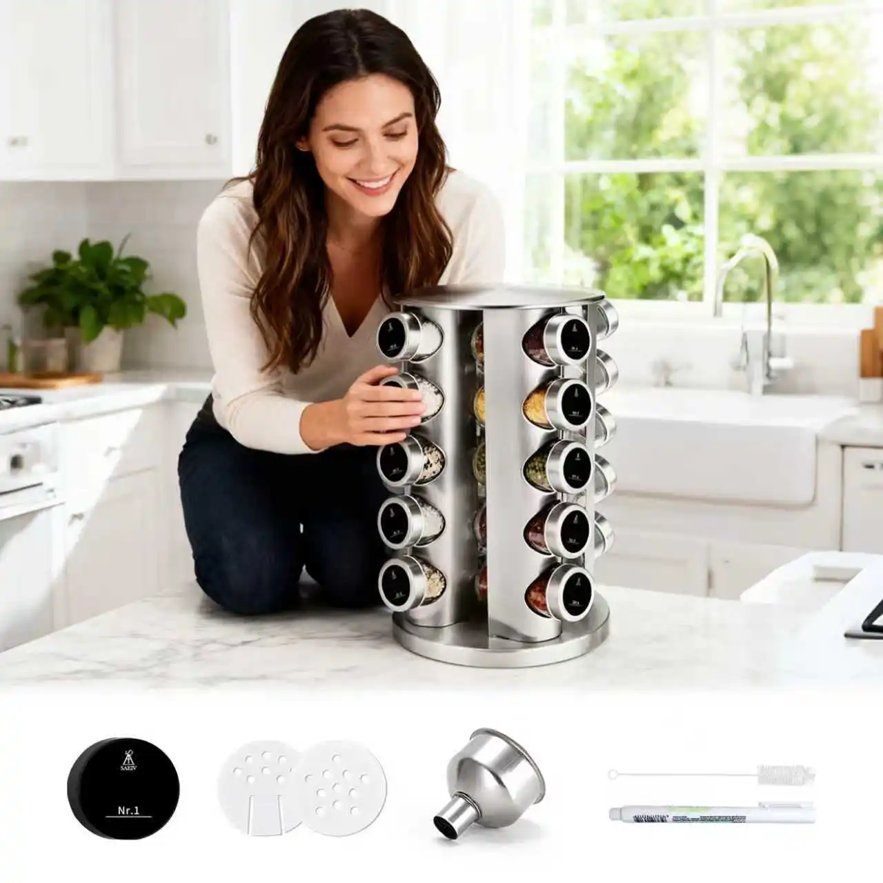 12/16/20-Kopf 360° ° Rotierendes Gewürzglas-Aufbewahrungsregal – luftdichte, auslaufsichere Gewürzflaschen mit rutschfester Basis zum Kochen in der Küche – Detail 1