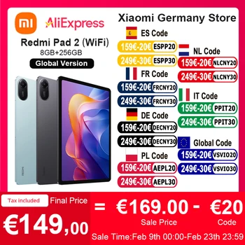 Versione globale xiaomi redmi pad 2 WIFI 11 "batteria 9000mAh 90Hz Advanced Helio G100-Ultra 2TB di archiviazione espandibile Xiaomi HyperOS