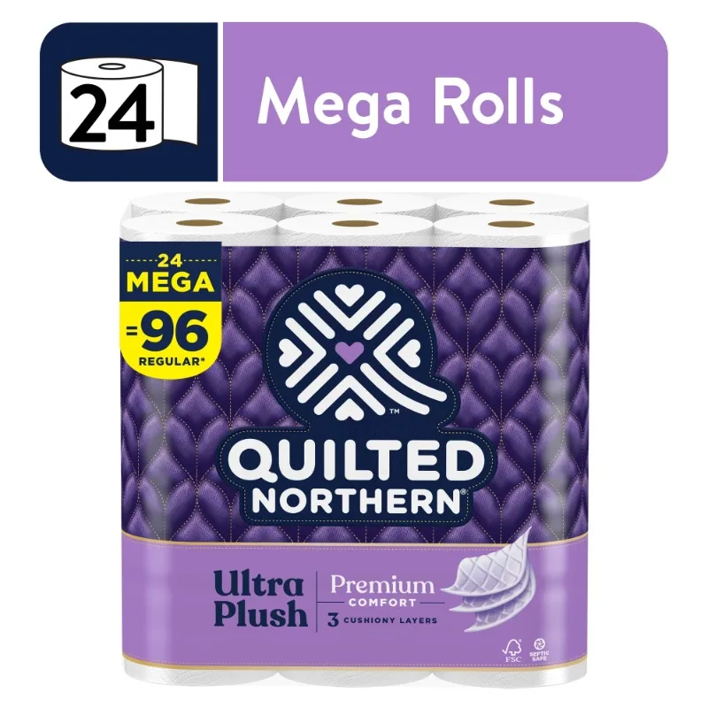 

Quilted Northern Ultra Plush 24 Mega Rolls, 3X More Absorbent*, Luxurious Soft Toilet Paper