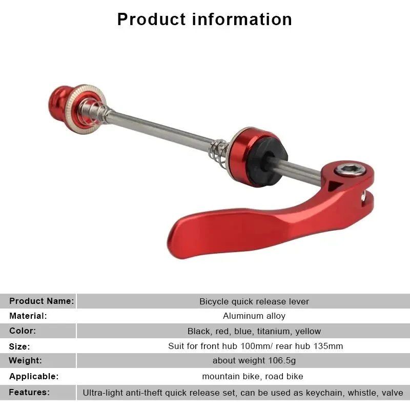 Description Picture 3 of itemRIDERACE Bike Hub QR Quick Release Skewers Lever Aluminum Alloy Front 100mm Rear 135mm Rim For Mountain Bicycle Axle Wheel Hub