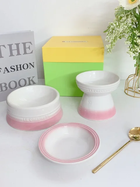 Cool Color LE CREUSET Cerc Pet Bowl High Footed Dog Bowl  Di Anti-Flip Water Di  Supplies Dog Bowls Pet Food 5