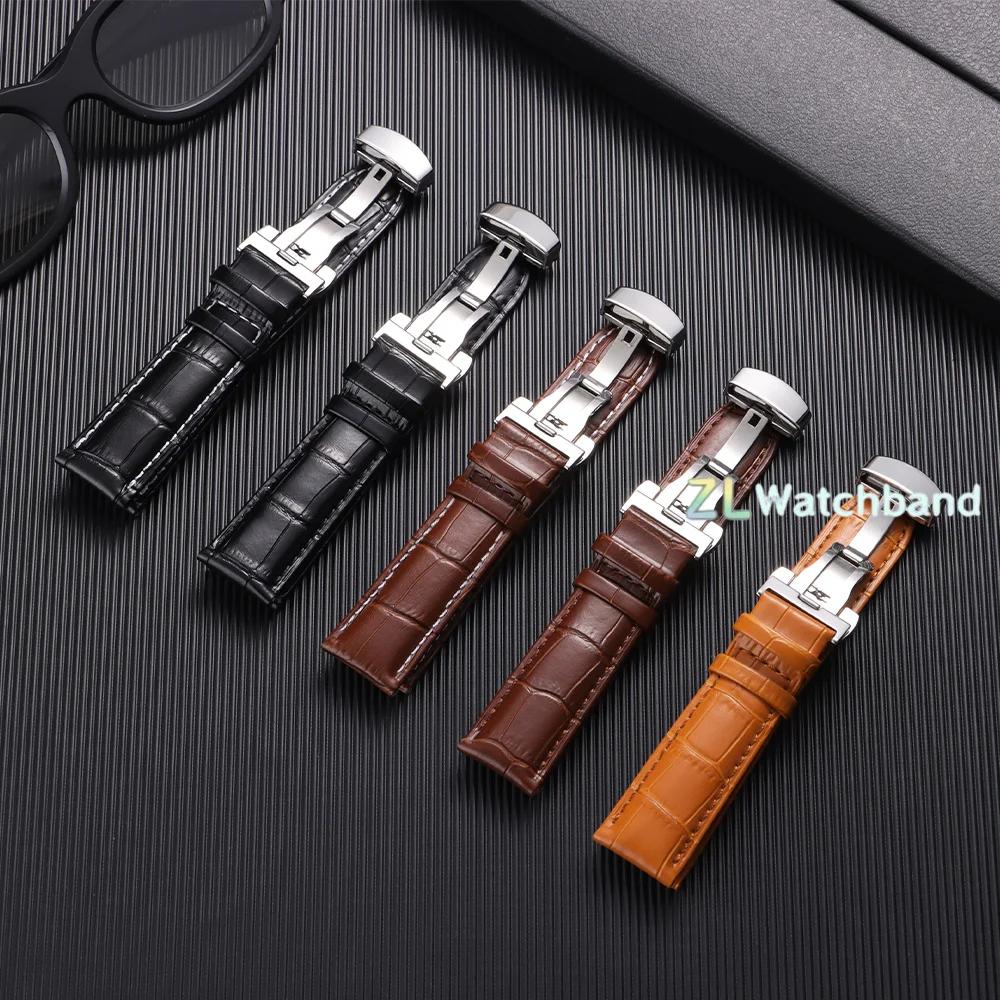 Butterfly Buckle Genuine Calfskin Leather Watch Strap - Universal Replacement Bands