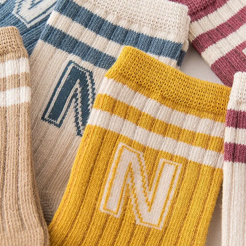 Cotton Socks Baby Socks Knitted Socks 3 Pairs Baby Letter Socks Knit Soft Cotton Sock Kids Long Knee High Socks Infant Toddler Baby Boys Girls Cute Stripe