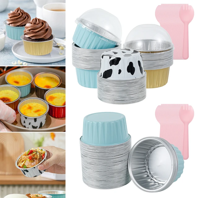 50PCS Large Cupcake Liners Foil 125ml Muffin Liners Cups with Lids  Disposable Ramekins Aluminum Cupcake Gold Baking Cups Holder - AliExpress