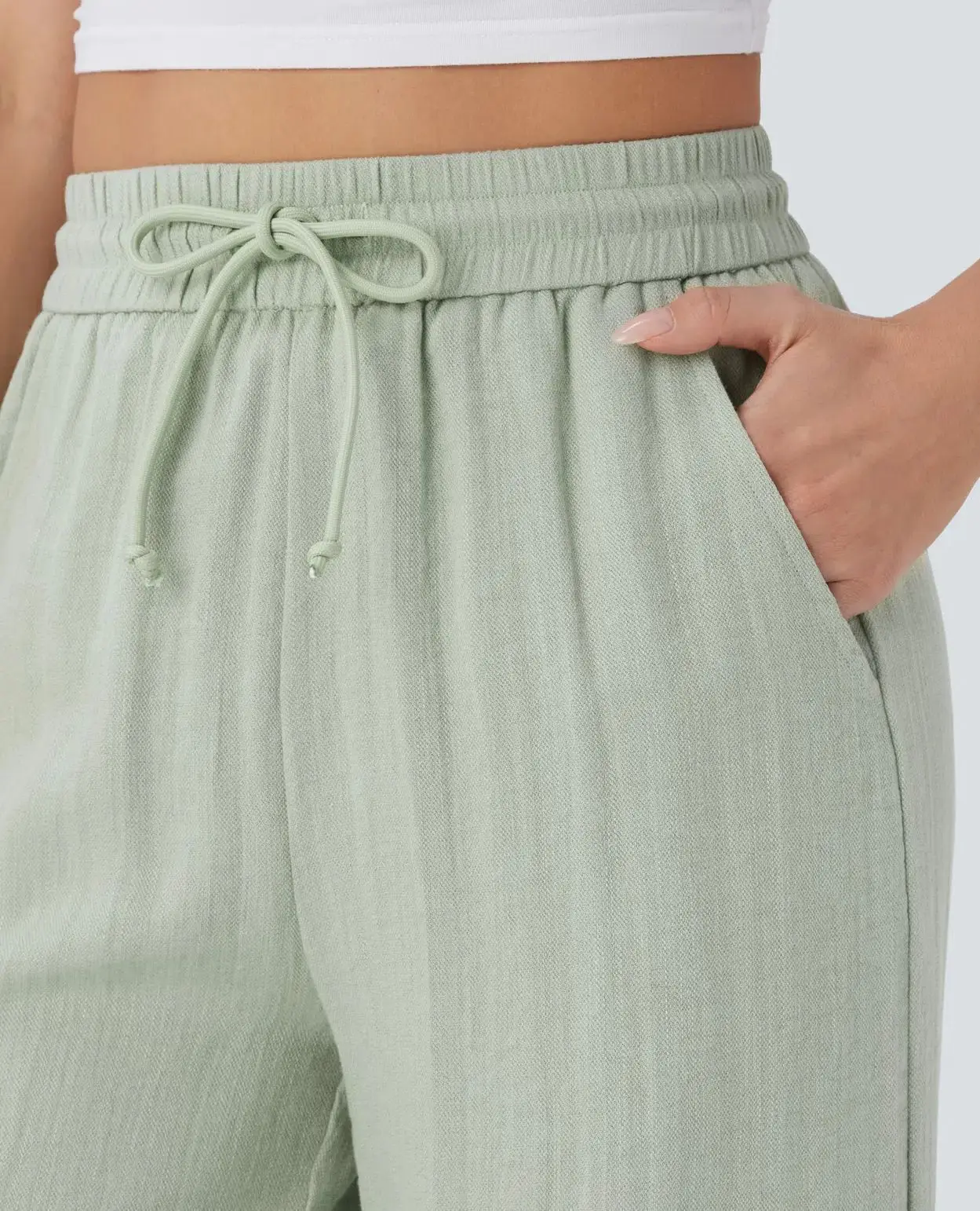 Pant women 2026 casual high-waisted drawstring side pocket casual linen pants flowing wide-leg beach pants elastic tightness