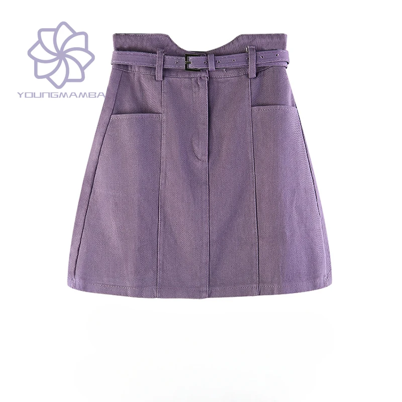 

Женская джинсовая мини-юбка, фиолетовая трапециевидная юбка с высокой талией в Корейском стиле, весна-лето 2023