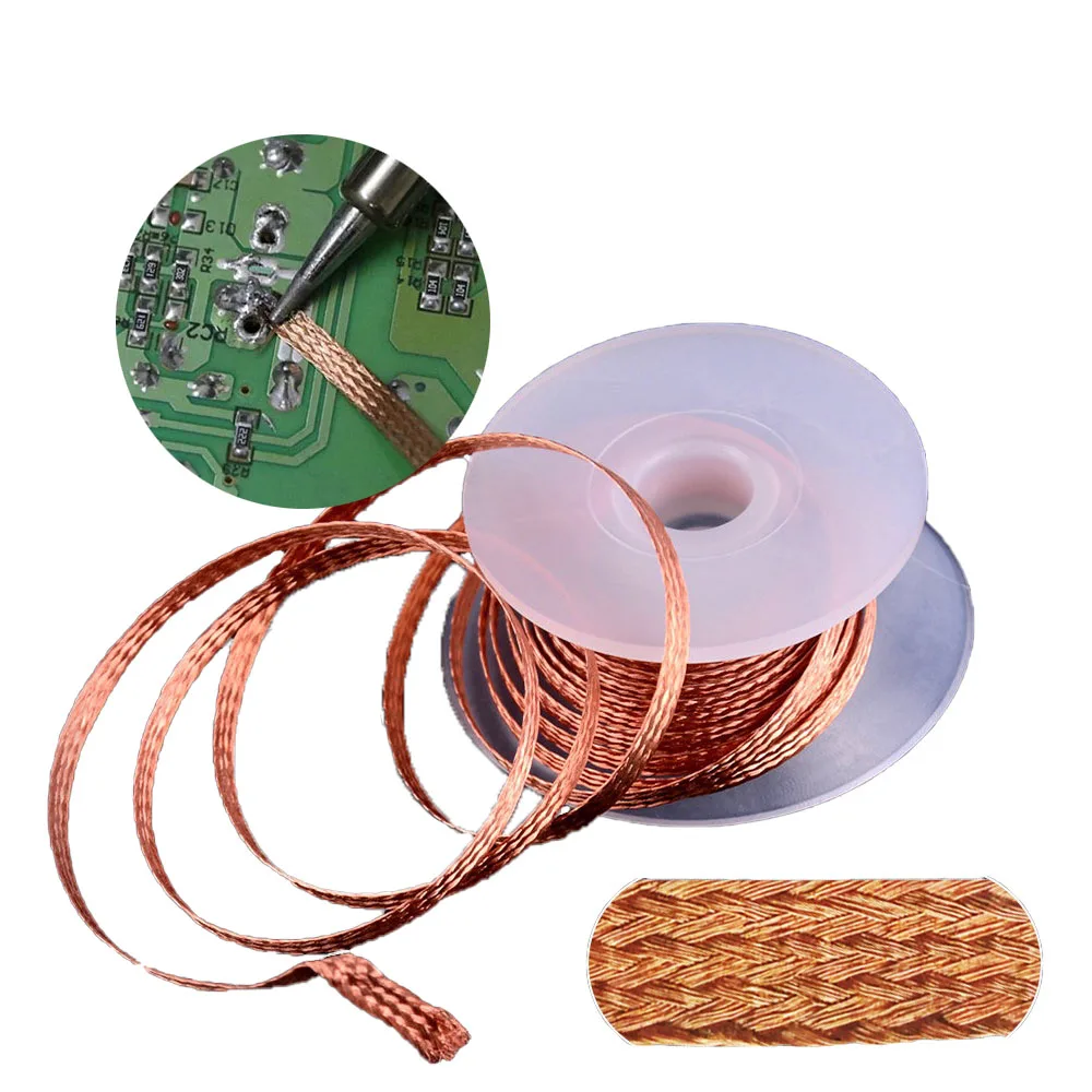 

Desoldering Mesh Braid Tape Copper Welding Point Solder Remover Wire Soldering Wick Tin Lead Cord Flux 1.5-3.0mm x 1.5m