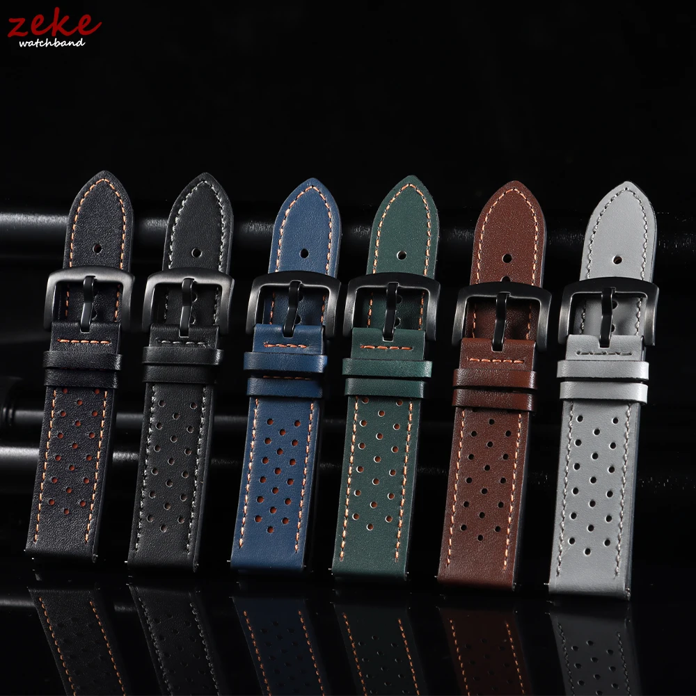 Vintage Handmade Leather Watch Strap - Quick Release, Breathable, Sport Design, Black & Brown, with Pin Buckle