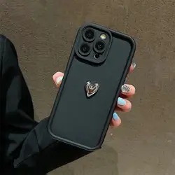 Silver Heart Silicone Soft Phone Case - Universal Cover - Galaxy A24 4G (Black)