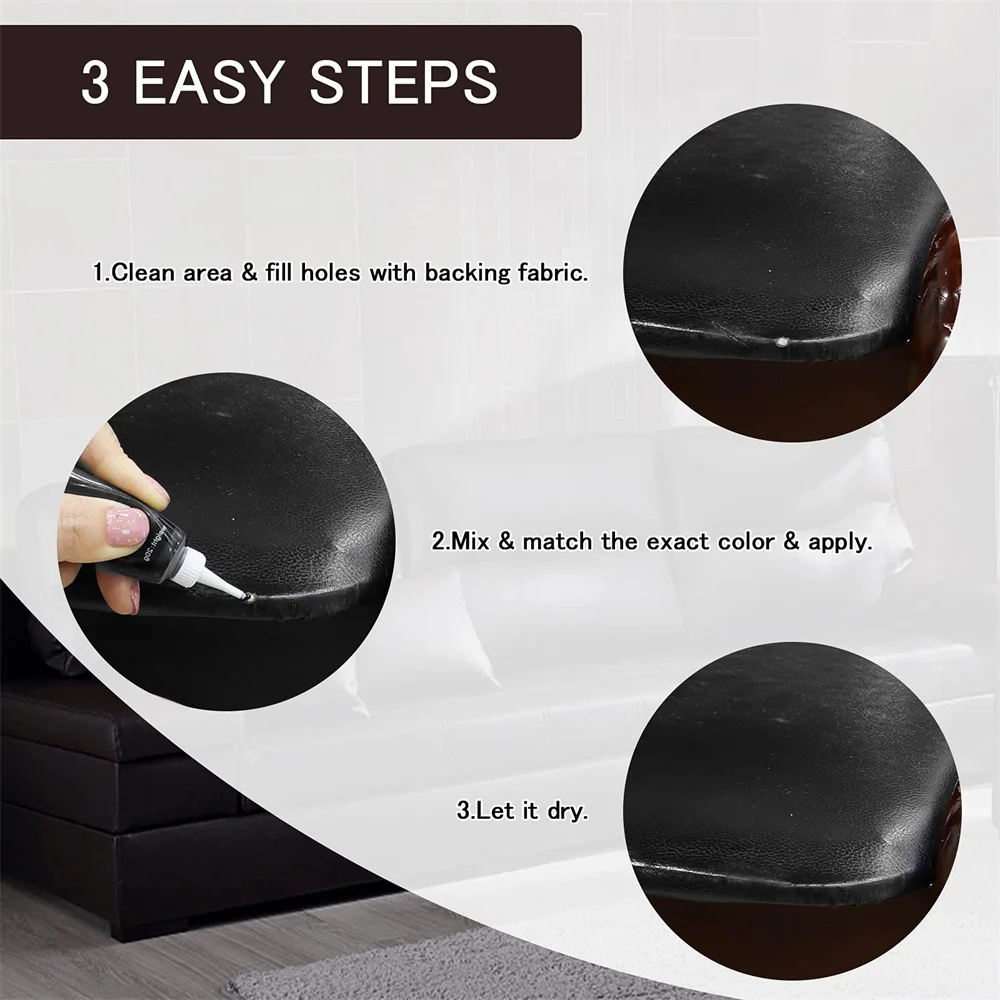 SEISSO Black Brown Leather Vinyl Repair Kit for Car Seat Couches Jacket Leather Repair Paint Restore Scratch Crack Scuff Burn