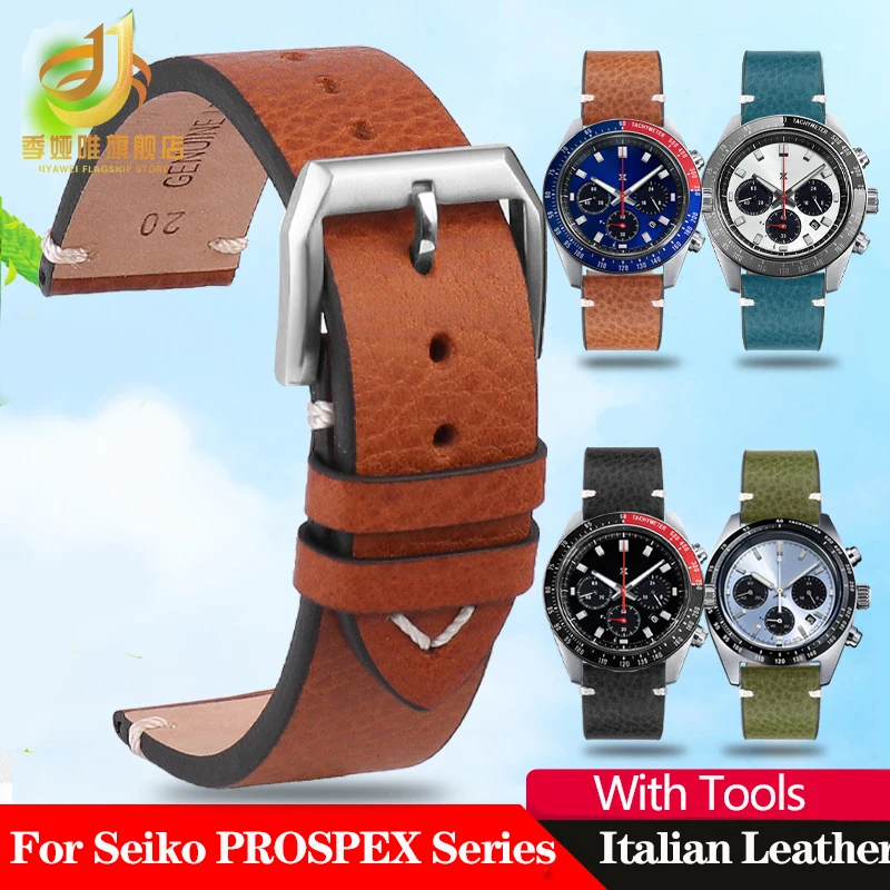 Cinturino In Pelle Italiana Da 20Mm 22Mm Per Cinturino Vintage Seiko Prospezione Ssc909P1 Cinturino Omega Citizen Marrone Blu Verde