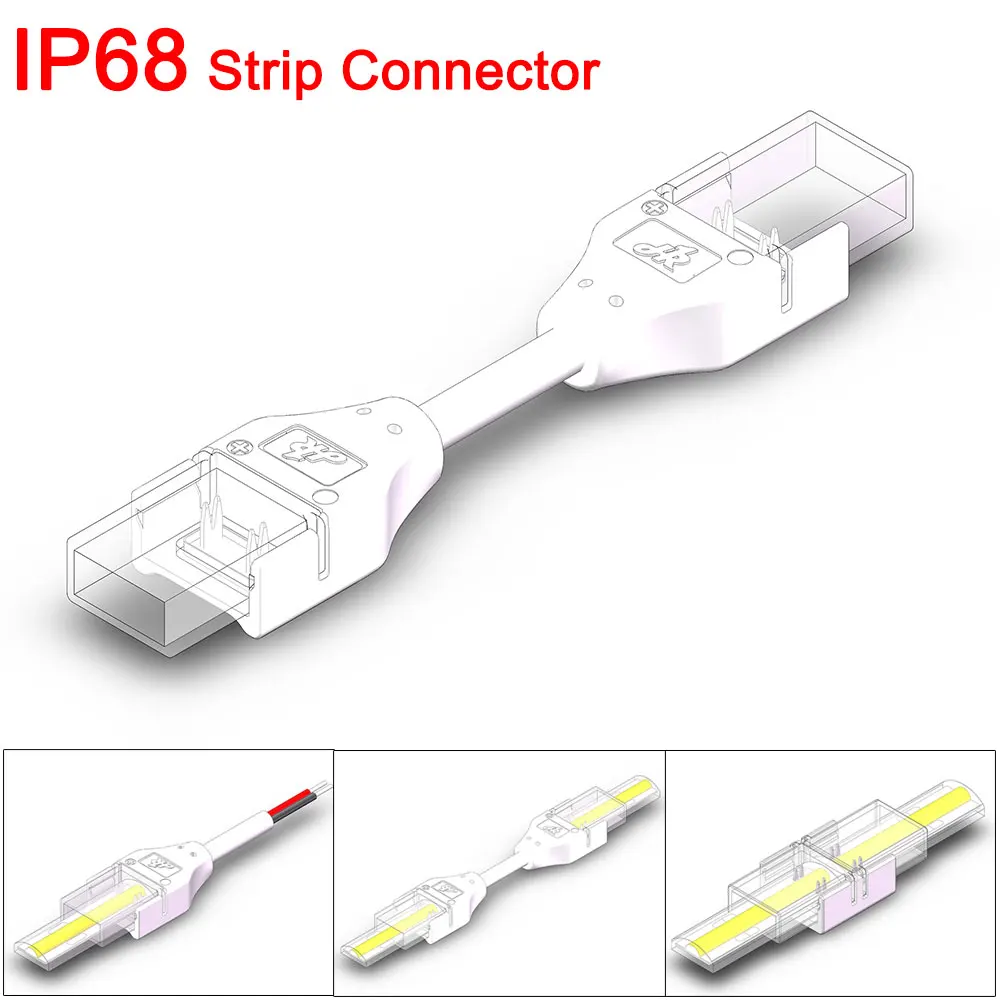 Connecteur étanche avec câble pour ruban LED COB 220V - 2 broches - Ruban  12 mm - IP67