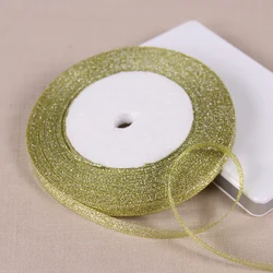 Sparkling Silver & Gold Glitter Satin Ribbon - 25 Yards, 6mm for Elegant Decor & Crafting (Lemon Yellow)
