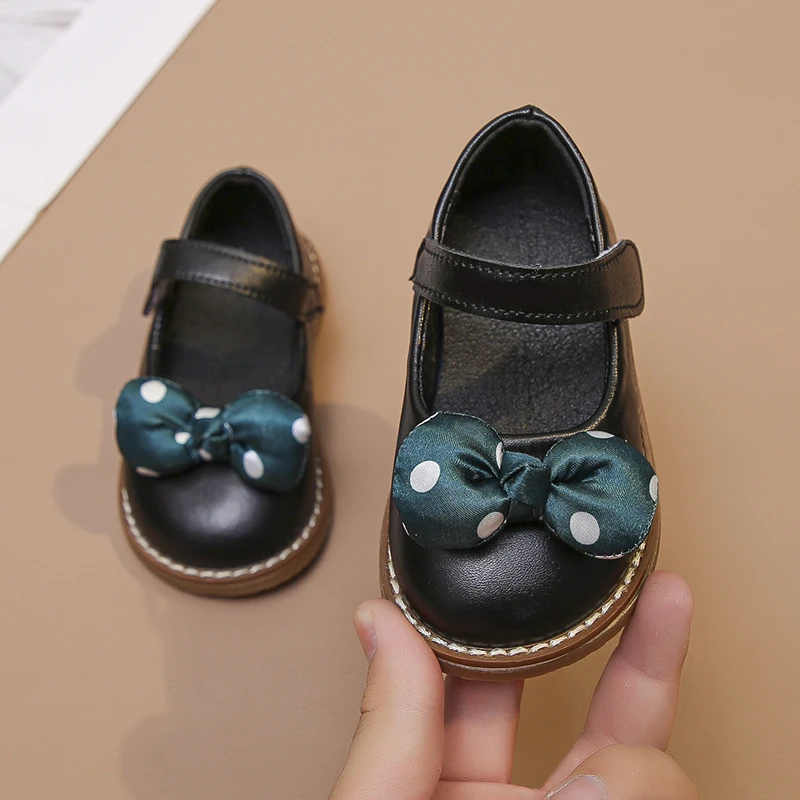 Kids Leather Shoes Baby Toddler Girl Flat Heel Round Toe Shoes Spring Summer Bowtie School Dress Shoe Infant Walk Princess