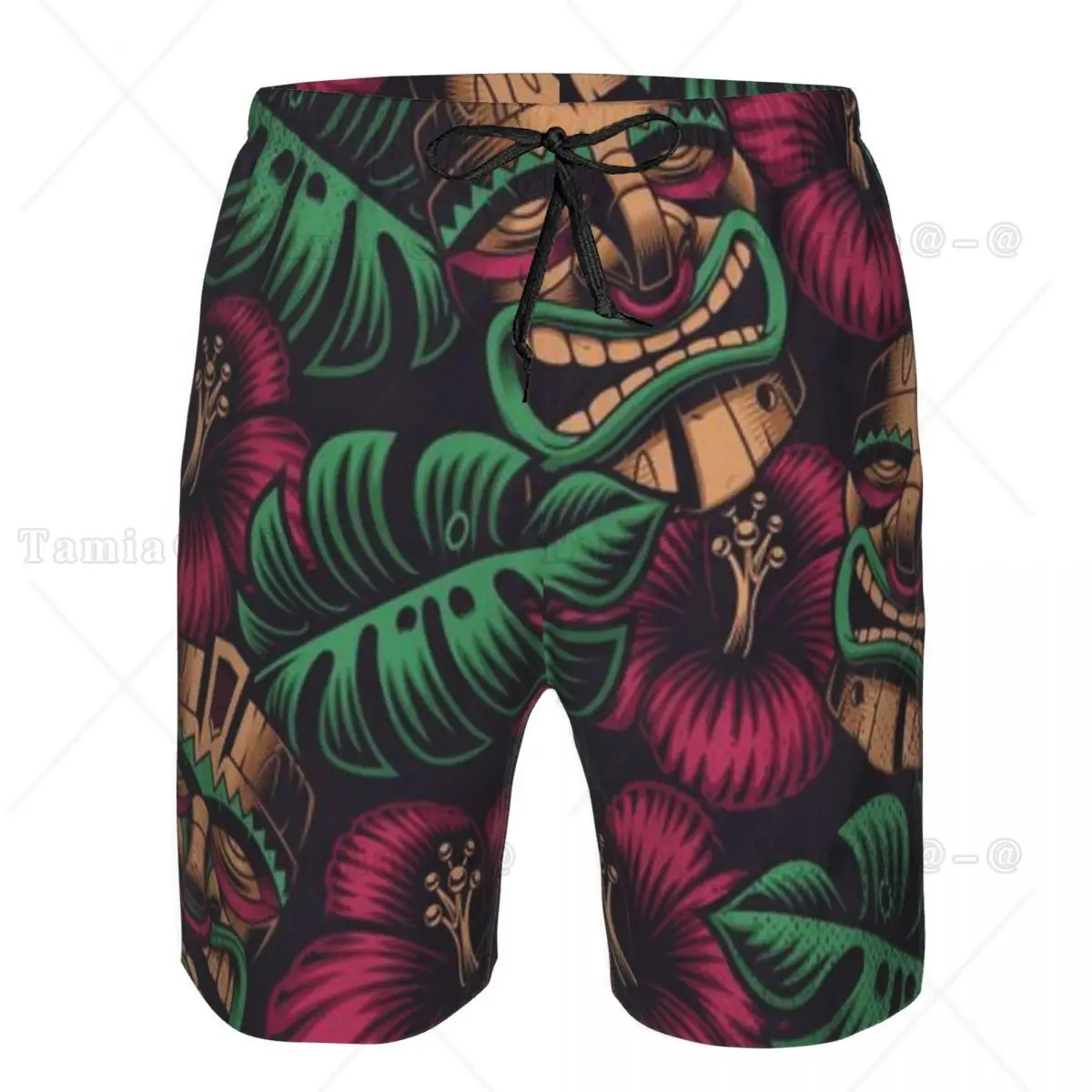 

Мужские плавательные шорты, одежда для плавания, маска Tiki, мужские плавки с тропическими листьями, купальник, пляжная одежда, бордшорты