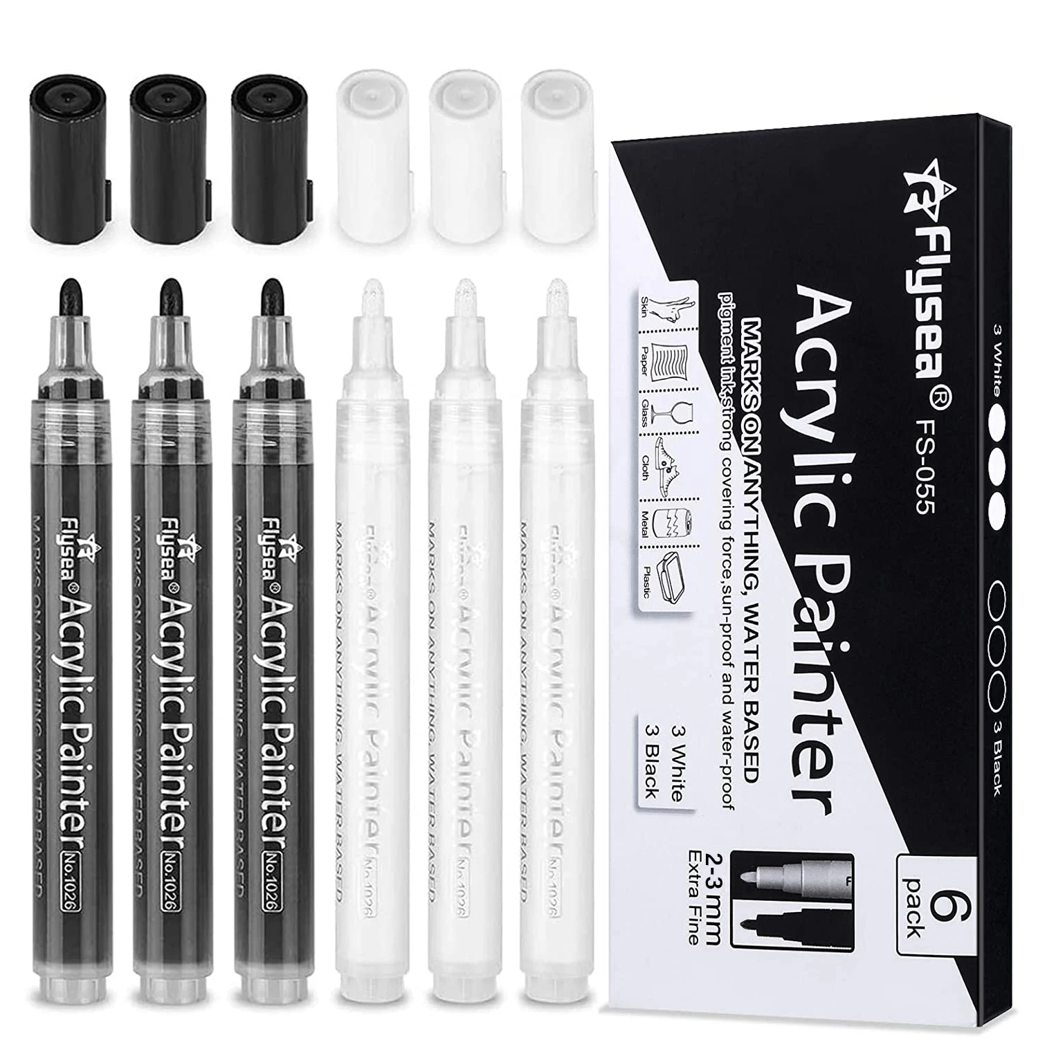 Paint Pens White Marker 6 Pcs 0.7mm Acrylic White Permanent Marker White  Paint Pens for