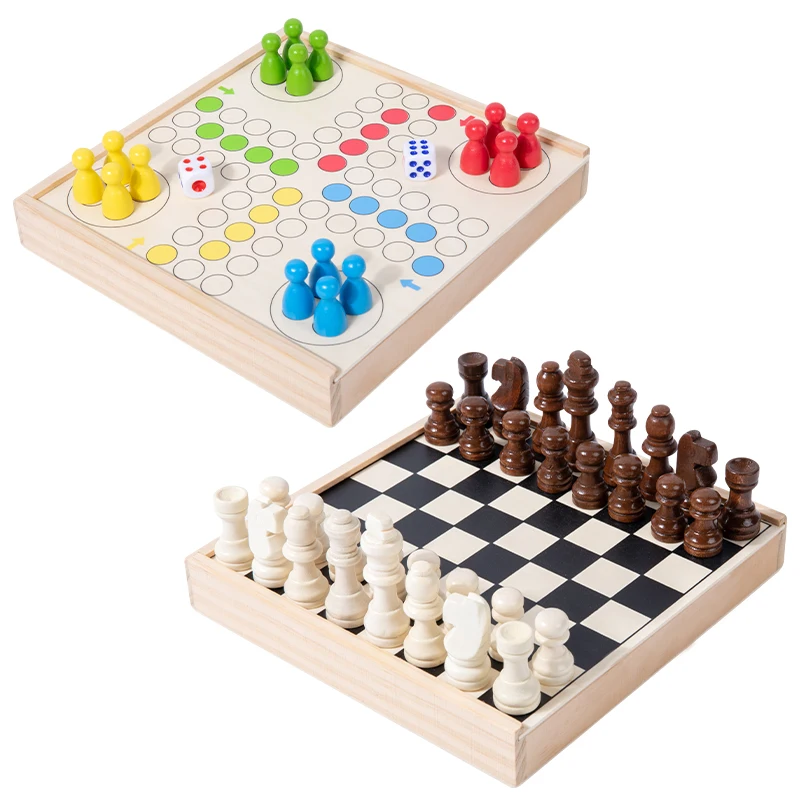  OMOTIYA Broad Game for Boys Girls Age 3 and up for 2-4 Players,  2 in 1 Wooden Flying Chess Family Game for Adults Kids and Children :  Everything Else