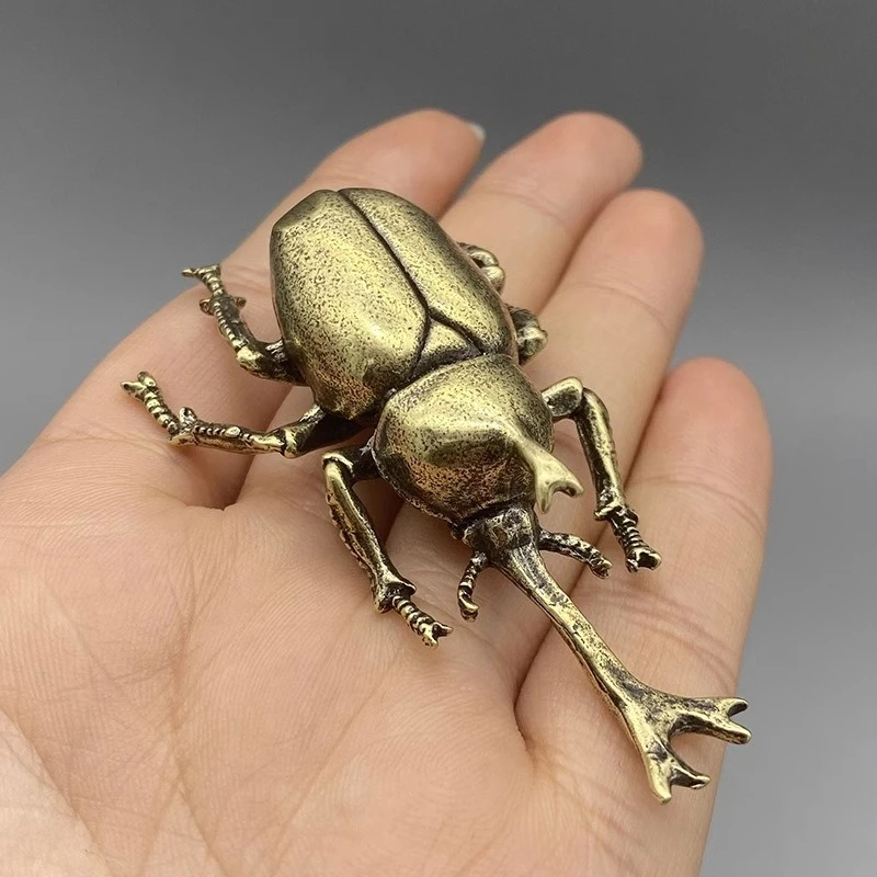 Retro Brass Beetle Figurines - Unique Insect Ornaments for Desk Decor and Collectible Gifts