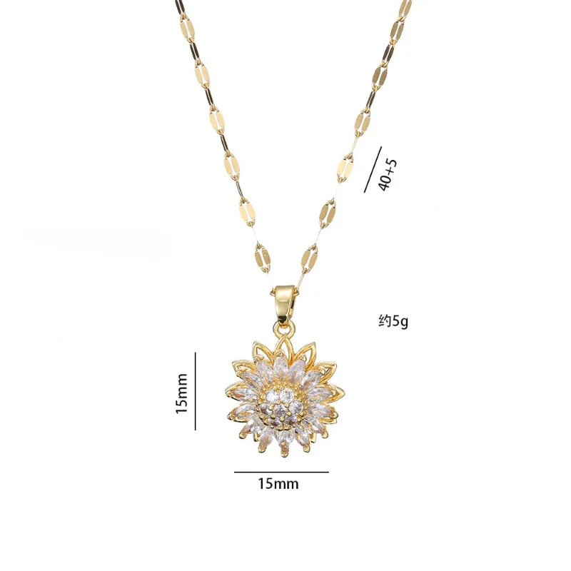 Double Layered Rotatable Sunflower Necklace Women's Collarbone chain Holiday Gift pendant necklace
