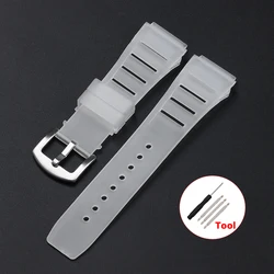 Premium Waterproof Silicone Sport Watch Strap - Soft Diving Rubber Bracelet - Black Buckle (Transparent)