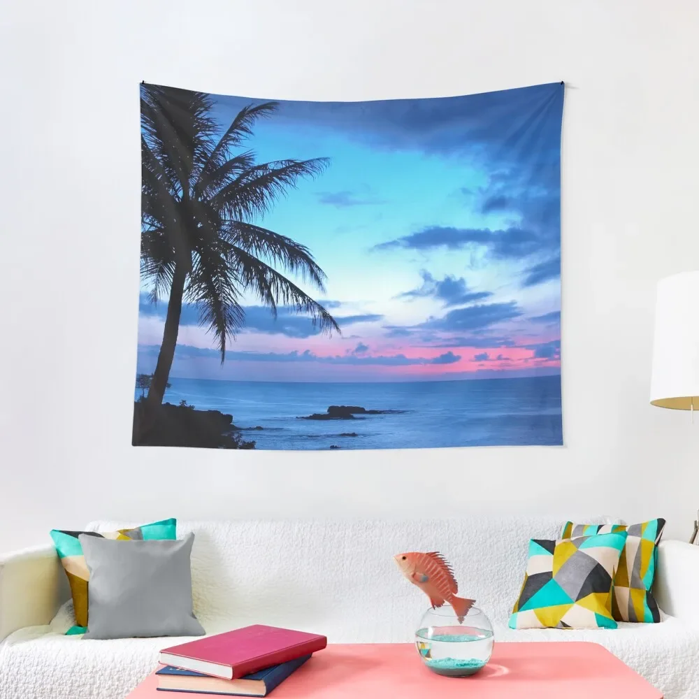 

Tropical Island Pretty Pink Blue Sunset Landscape Tapestry Room Decor Aesthetic Wallpaper Cute Decor Tapestry