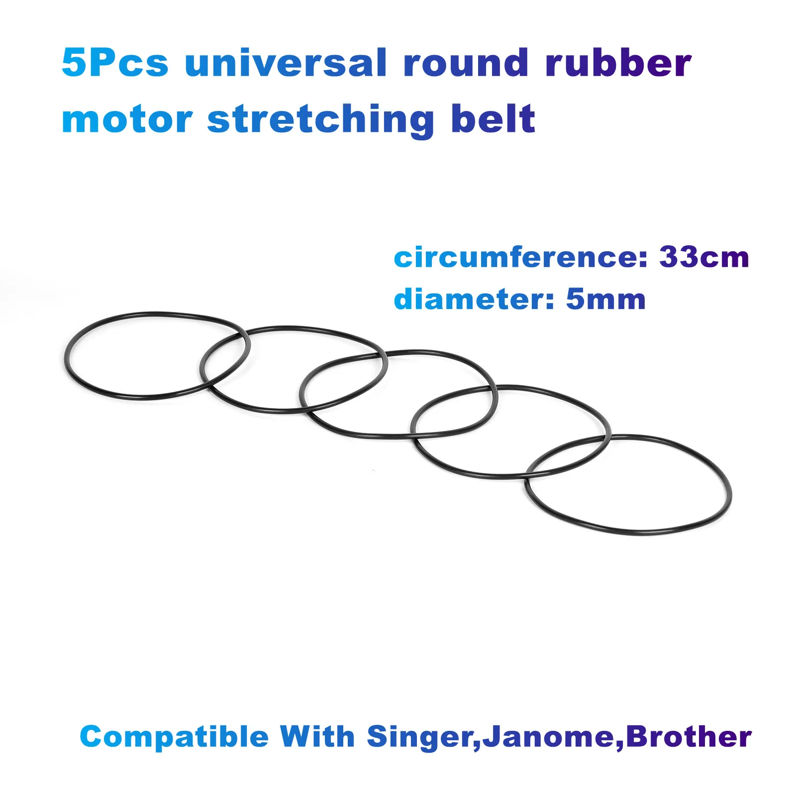 5Pcs/Lot Universal Round Rubber Motor Stretching Belt (Circumference 33cm,Diameter 5mm) Compatible With Singer,Janome,Brother