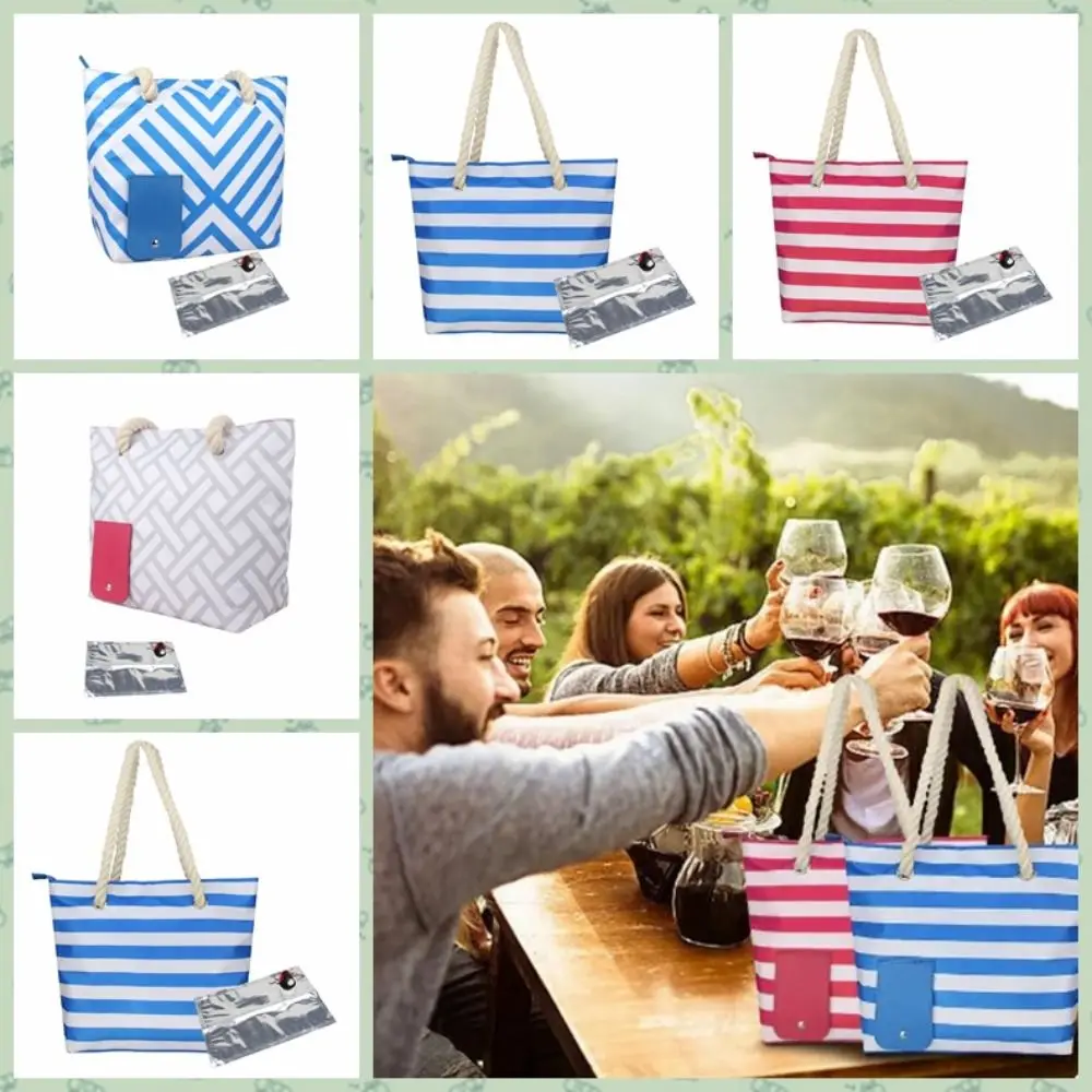 Canvas Wine Dispenser Tote Bag Aluminum Foil Lining Wear-resistant Thermal Insulation Wine Bag Large Capacity Beach