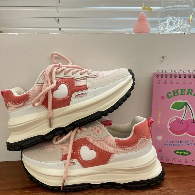 QWEEK-zapatillas de deporte coreanas para mujer, Tenis vulcanizados con  plataforma, versátiles, de color rosa fresa, Kawaii Love, Daddy, 2022 _ -  AliExpress Mobile