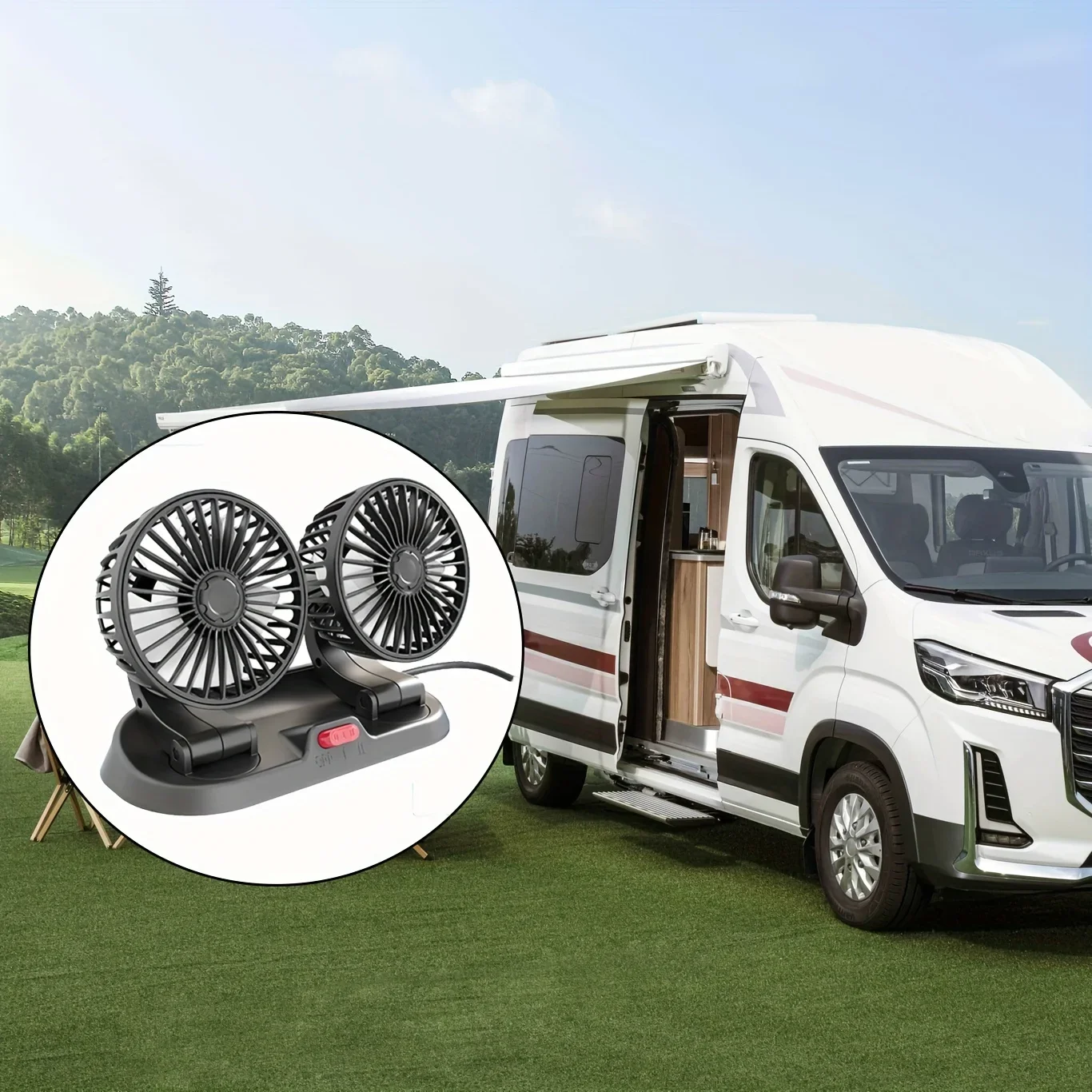EAFC 5V 12V 24V 자동차 냉각팬 360 ° 조정 가능한 듀얼 헤드 공기 팬 USB 2Speeds 대시보드 RV 트럭용 자동차 선풍기