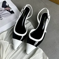 Designer Black White Mixed Color Low Heeled Sandals Women Sexy Pointed Toe Slingbacks Chunky High Heels for Women Elegant Heels - Image 3
