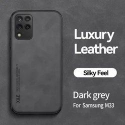 Leather Magnetic Holder Case with Shockproof Silicone Bumper for Samsung Galaxy M33 5G (Dark grey)