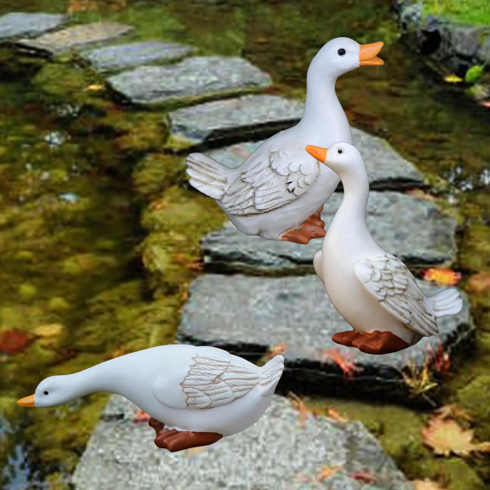 

Set of 3 Garden Duck Figurine Ornament Realistic Decorative Handcrafted Resin