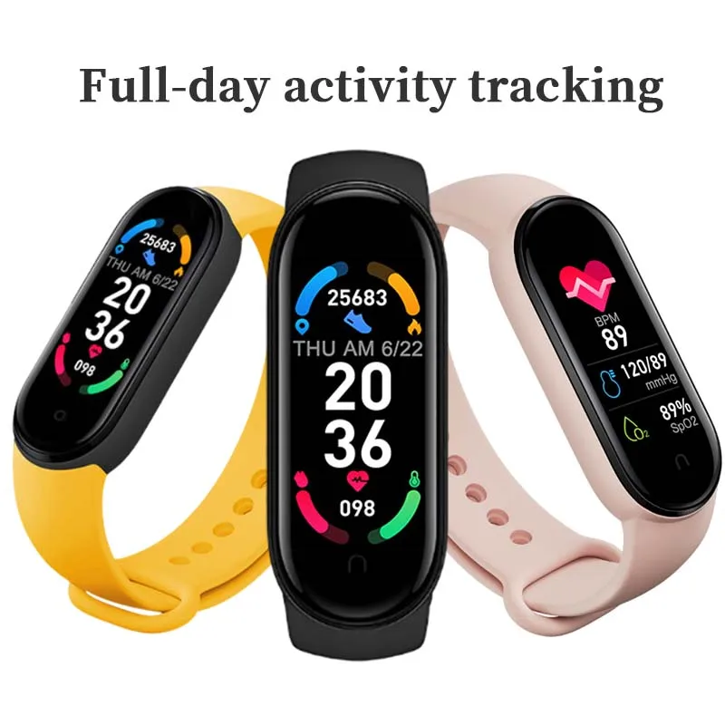 Pulsera inteligente multifunción, Monitor de ritmo cardíaco y presión arterial, música de paso, monitoreo del sueño, M6, reloj deportivo