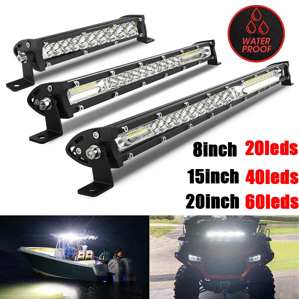 

20/15/8 inch LED Bar Offroad Spot Flood LED Light Bar Single Row for Jeep Truck Car SUV 4WD 4x4 Boat ATV Barra Ultra Slim12V/24V