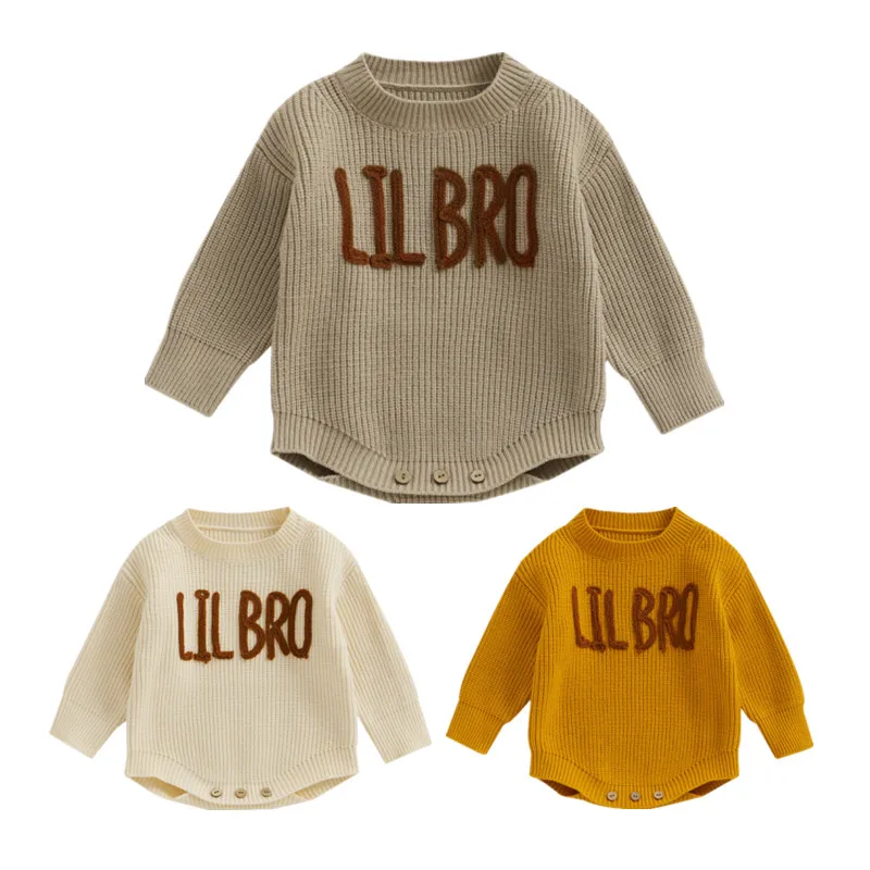 Newborn Baby Boy Sweater Bodysuit Autumn Winter Clothes Long Sleeve Letter Embroidery Jumpsuit for Kids Infant Baby Clothing
