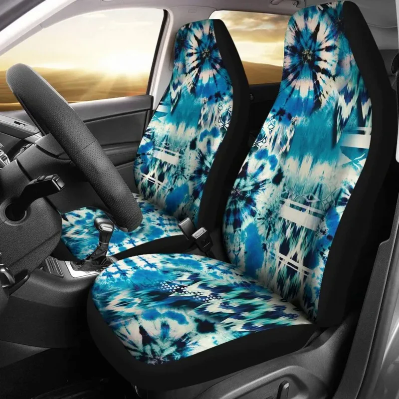 

Tie Dye Car Seat Covers Set Blue, Green, Teal, White Universal Fit For Bucket Seats Microfiber Fabric With Vibrant Print Boho Hi