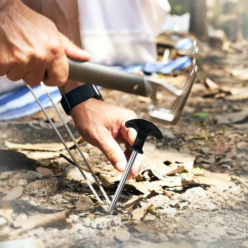 Heavy Duty Tent Stakes Carbon Steel Outdoor Ground Stakes Pegs Portable T-Shaped Camping Tent Stake Pegs Camping Peg