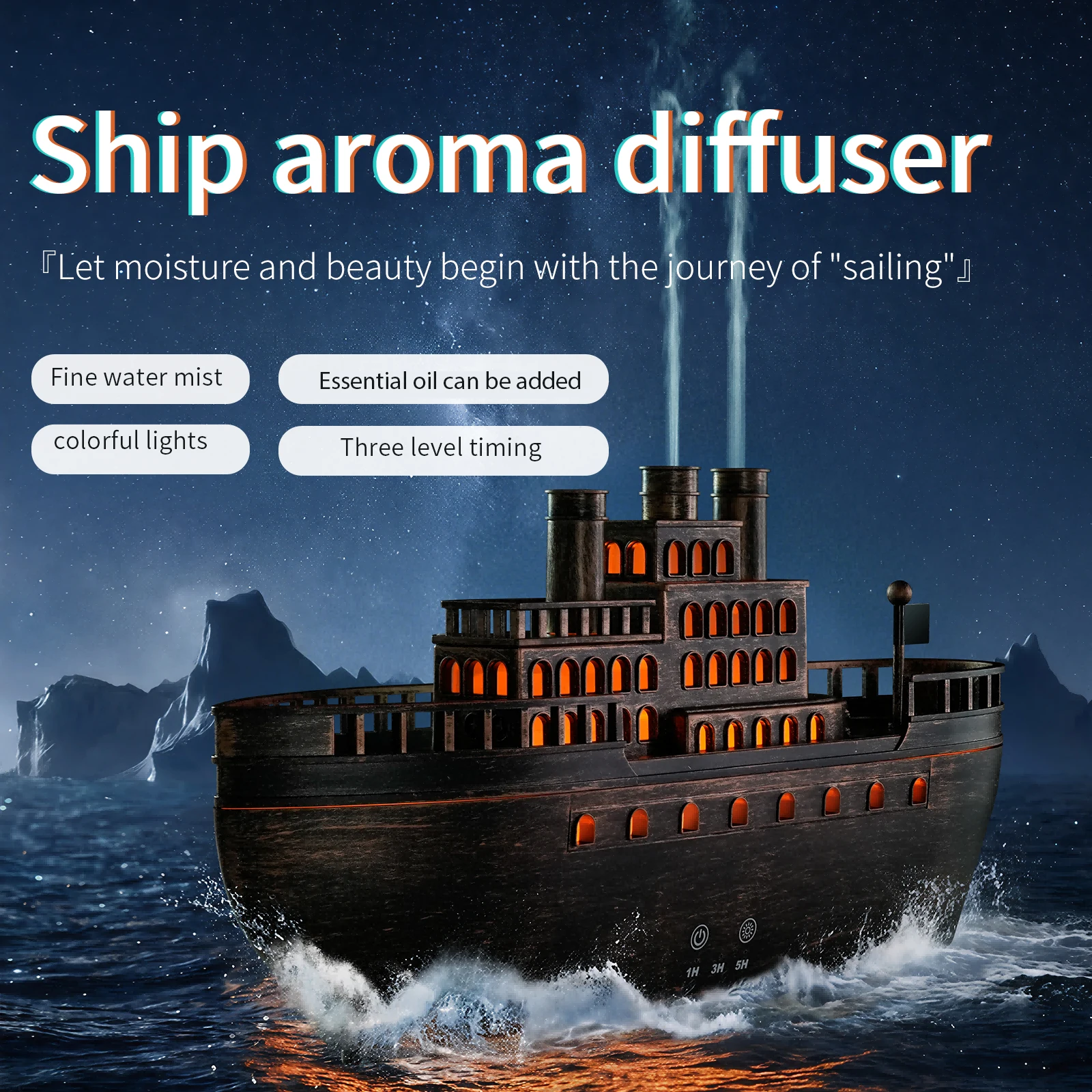2026 New Ship Aroma Diffuser, Multi-color Flame Effects, Quiet Fine Mist, 3-level Timing – Air Humidifier for Home, Office 1