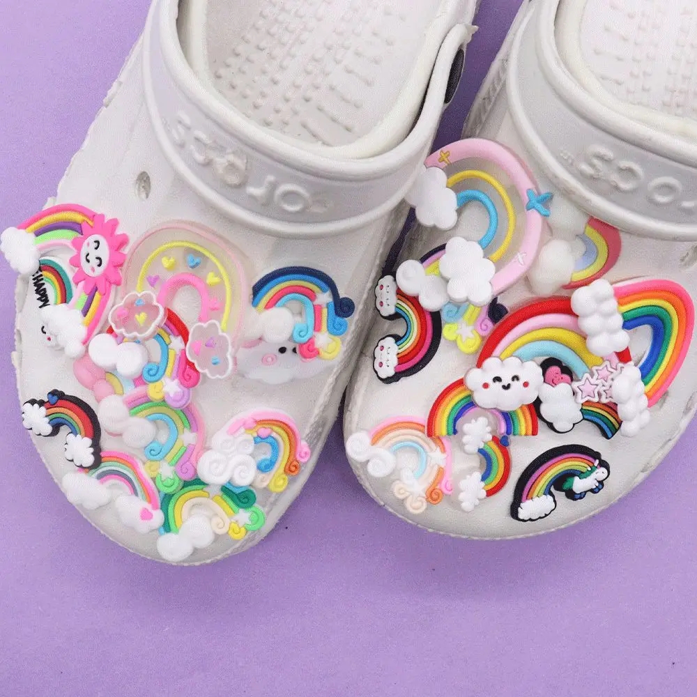 

50Pcs PVC Shoe Charms Colorful Rainbow White Cloud Accessories Shoe Buckle Decorations Fit Bracelets Croc Jibz Children Gift