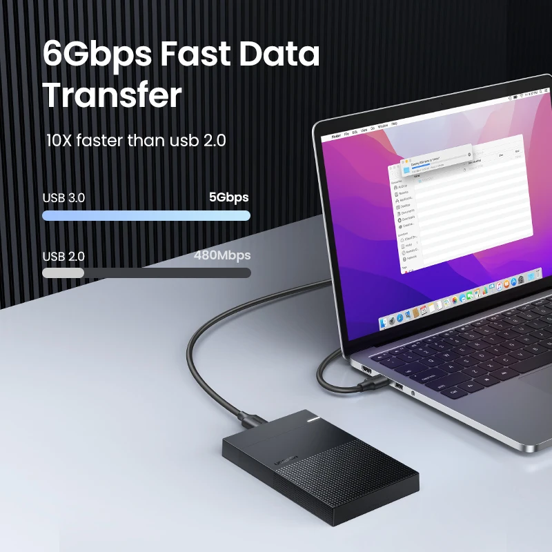 External Hard Drive Case UGREEN 2.5" Hard Drive Enclosure USB Type C SATA 5Gbps for SSD HDD 9.5 7mm Support UASP