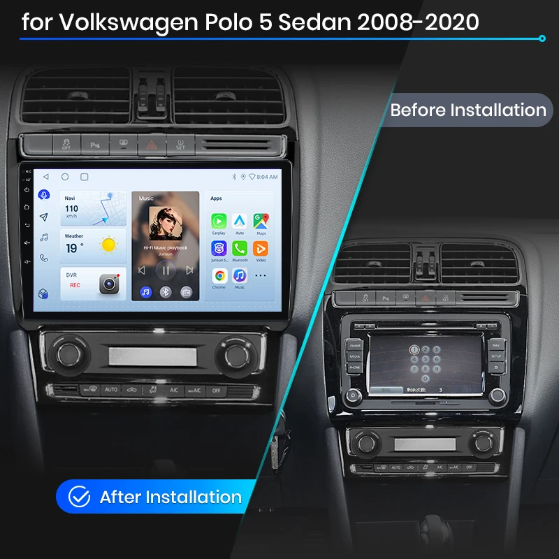 Radio de coche Junsun con CarPlay inalámbrico y Android Auto para Volkswagen (VW) Polo Mk5 (Typ 6R/6C) 2009-2017, con ventilador de refrigeración integrado, GPS Android, reproductor multimedia, WiFi, DSP, RDS, BT, SWC, pantalla táctil IPS, autorradio, reproductor de video, unidad principal estéreo. 2