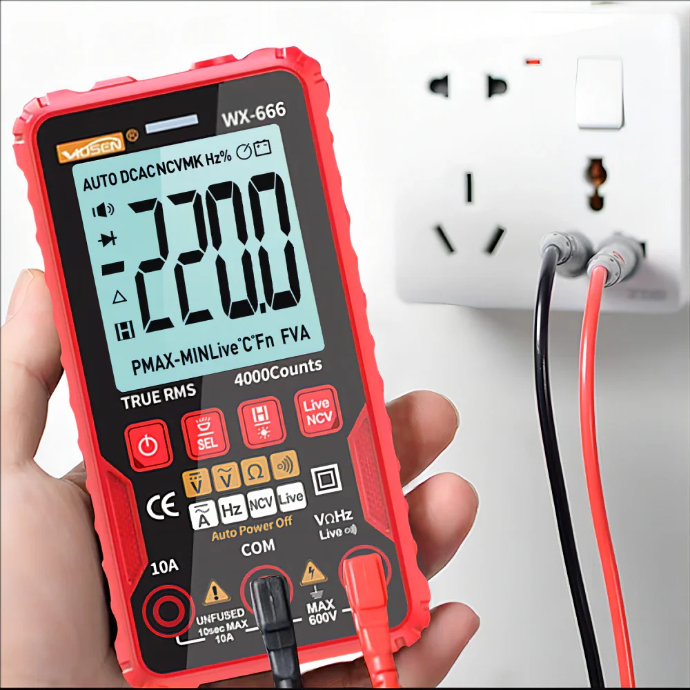 

QHTITEC Digital Mini Multimeter WX666 Tester Auto Multimetro True Rms Tranistor Meter with NCV Data Hold 4000counts Flashlight