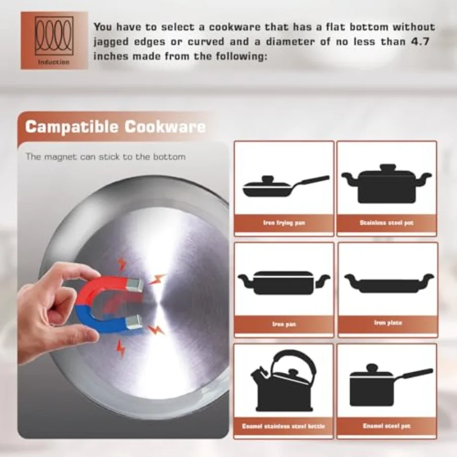 Portable Induction Hot Plate Cooktop 1 Burner with Shatter-proof Flat Glass Top 3 Preset Modes 110120V Plug-in Electric Stove f