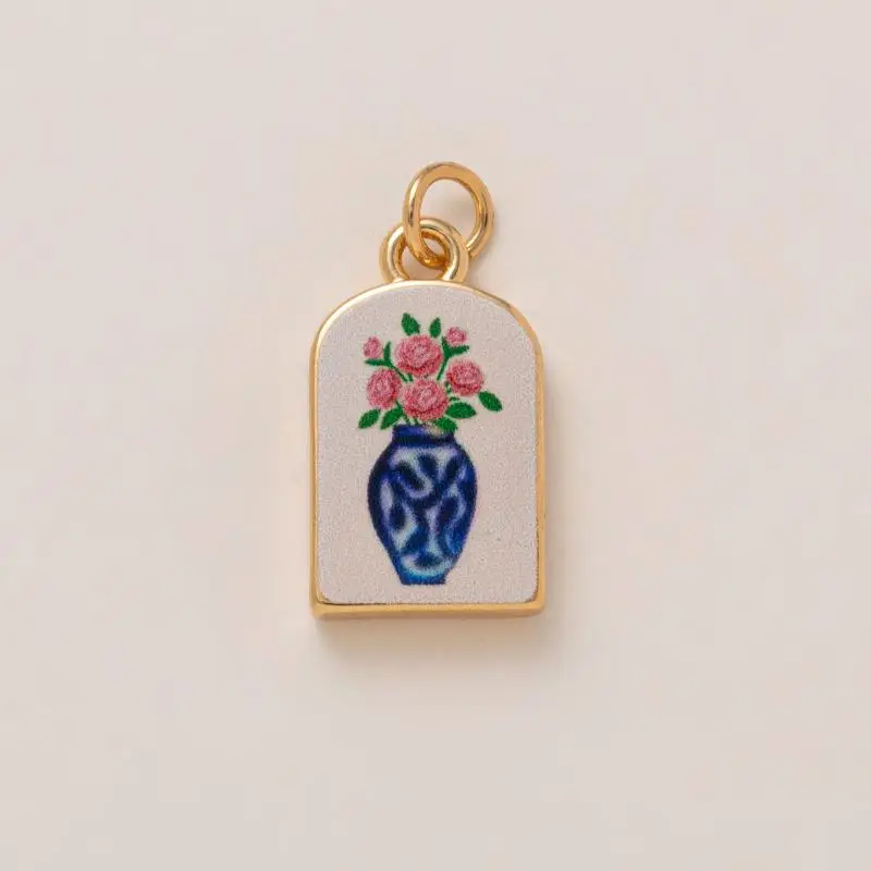 Elegant Gold-Plated Color Block Butterfly and Flower Pendant Accessory
